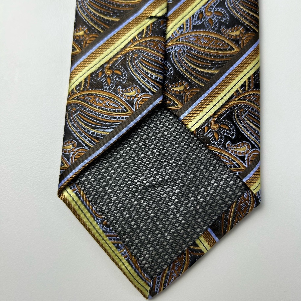 Bill Robinson Mens Paisley Stripe Tie Brown Gold Blue Formal Necktie - Picture 7 of 11